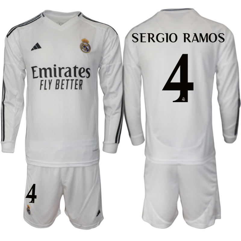 Men 2024-2025 Club Real Madrid home Long Sleeves White #4 Soccer Jersey